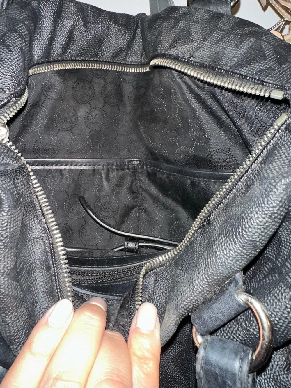Michael Kors Black Leather Tote Handbag with Metal Accents
